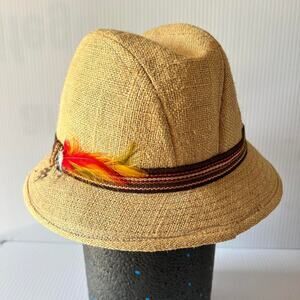 Vintage Men’s Tan fedora hat ADAM size 7 1/4 Feather